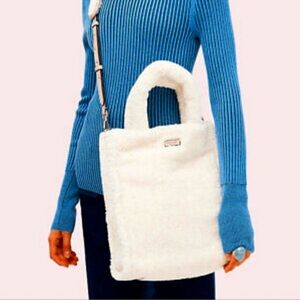 Kate Spade White Faux Fur Tote Sam Fluffy crossbody bag.